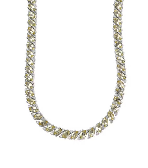 yellow apatite and white zircon tennis necklace in rhodium over sterling silver