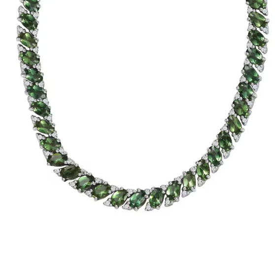 green apatite and white zircon tennis necklace in rhodium over sterling silver