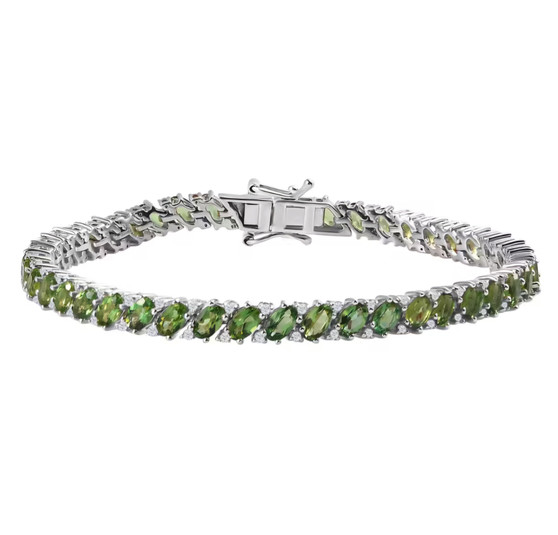 green apatite and white zircon tennis bracelet in rhodium over sterling silver