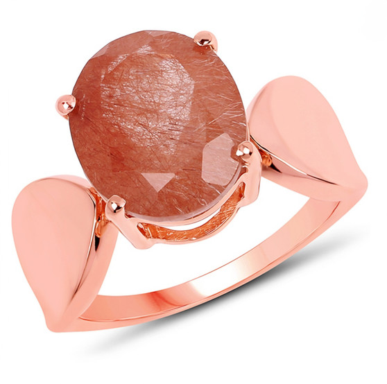 red rutilated quartz solitaire ring in 14k rose gold over sterling silver