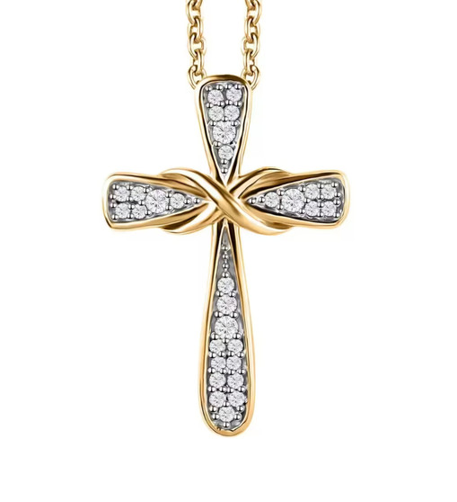 moissanite infinity cross necklace in 18k yellow gold over sterling silver