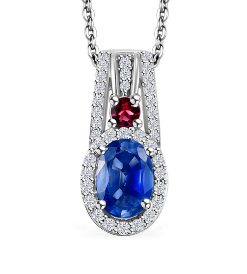 ceylon sapphire rubellite tourmaline and zircon pendant necklace in rhodium over sterling silver