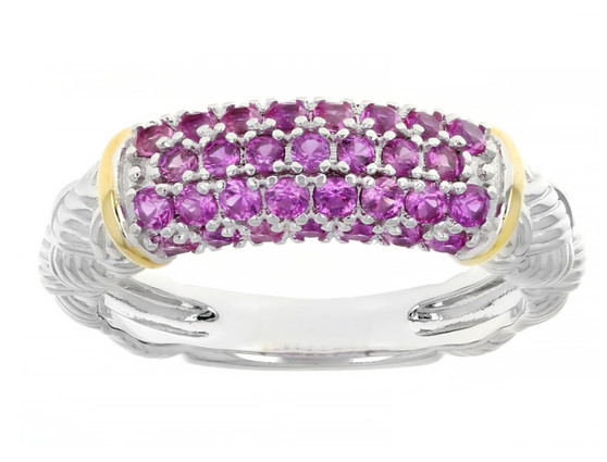 lab pink sapphire ring in 18k yellow gold and rhodium over sterling silver