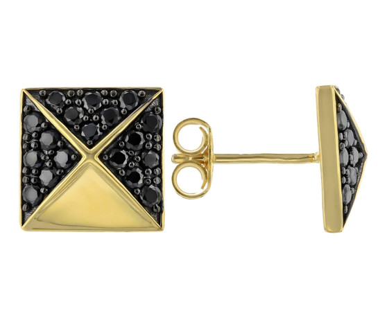 black spinel and white zircon stud earrings in 18k yellow gold over sterling silver