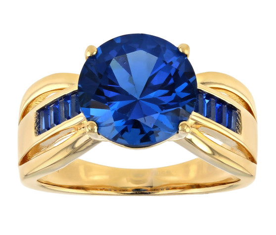 lab blue spinel ring in 18k yellow gold over sterling silver