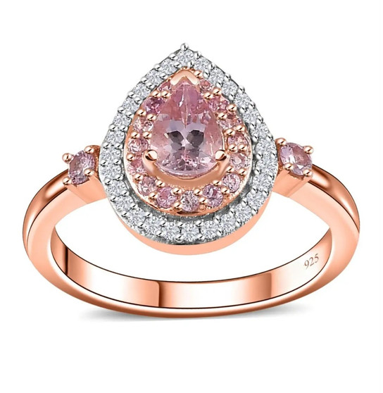 pink spinel pink sapphire and white zircon ring in 18k rose gold over sterling silver