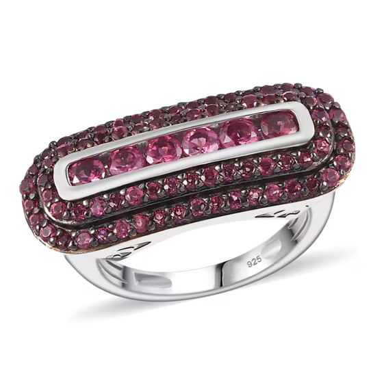 rhodolite garnet cluster band ring in rhodium over sterling silver
