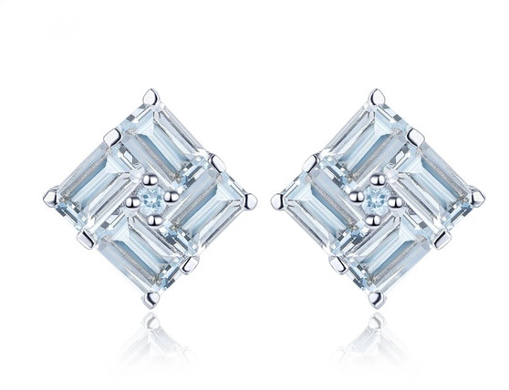 aquamarine stud earrings in rhodium over sterling silver