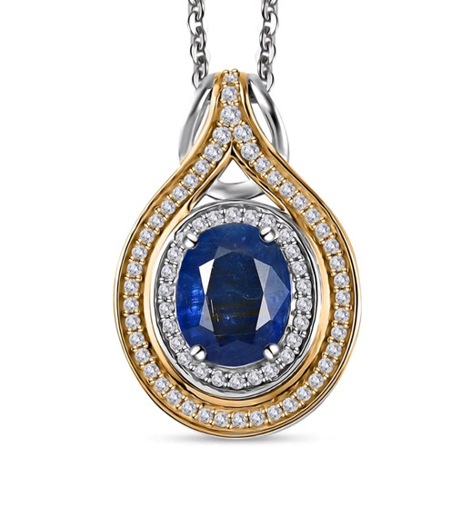 kyanite and white zircon pendant necklace in 18k yellow gold and rhodium over sterling silver