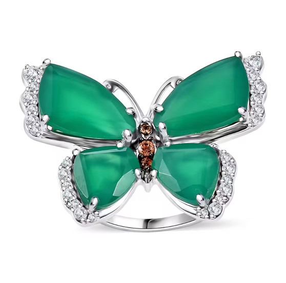 Green-onyx-brown-white-zircon-sterling-silver-butterfly-ring-stock-GGS5063