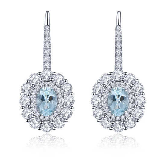 natural gemstone halo earrings in rhodium over sterling silver