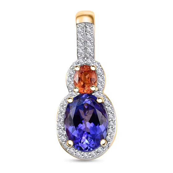 tanzanite padparadscha sapphire and diamond pendant necklace in solid 14k yellow gold