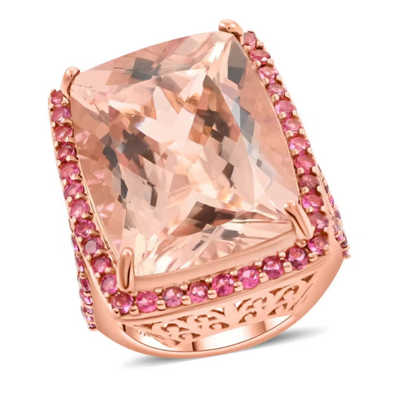 morganite and pink tourmaline cocktail ring in 14k rose gold front