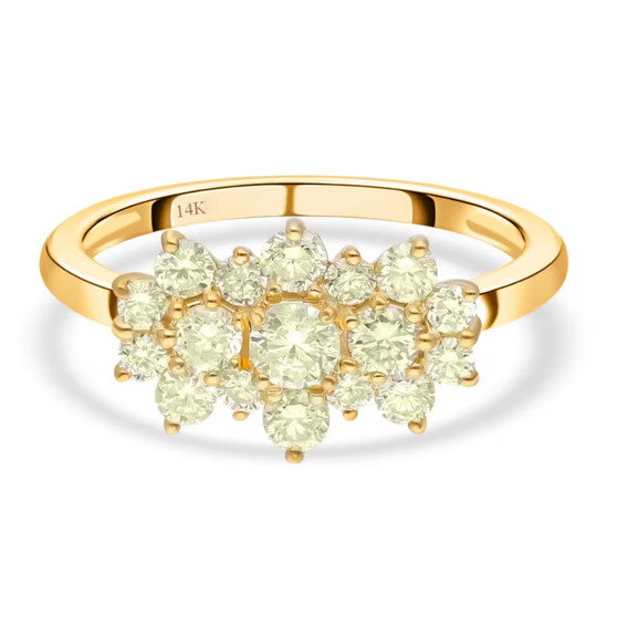 yellow diamond cluster ring in 14k yellow gold