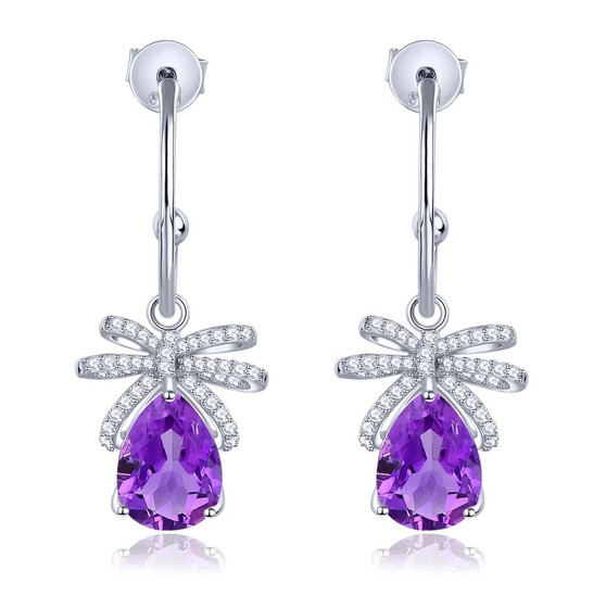 amethyst and citrine or swiss blue topaz with zircon dangle earrings in rhodium over sterling silver