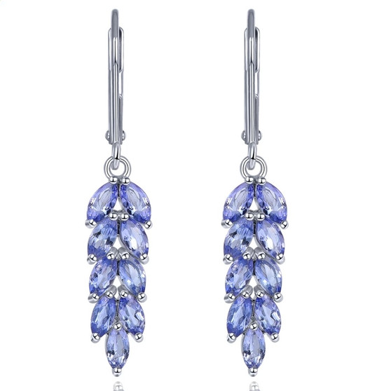tanzanite dangle earrings in rhodium over sterling silver