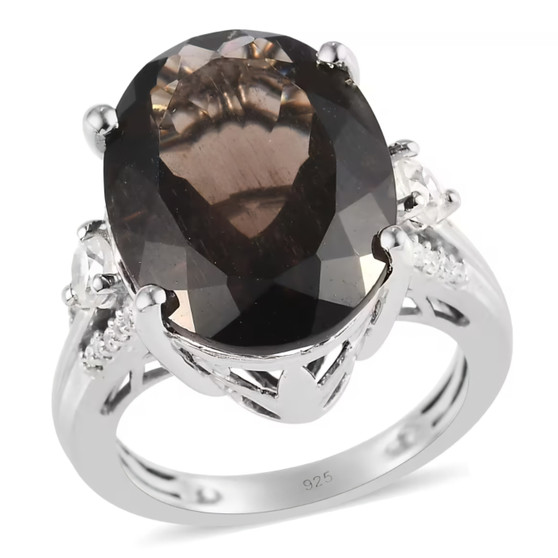 colombianite and white zircon ring in rhodium over sterling silver