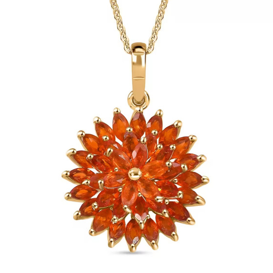marquise fire opal cluster pendant necklace in 18k yellow gold over sterling silver