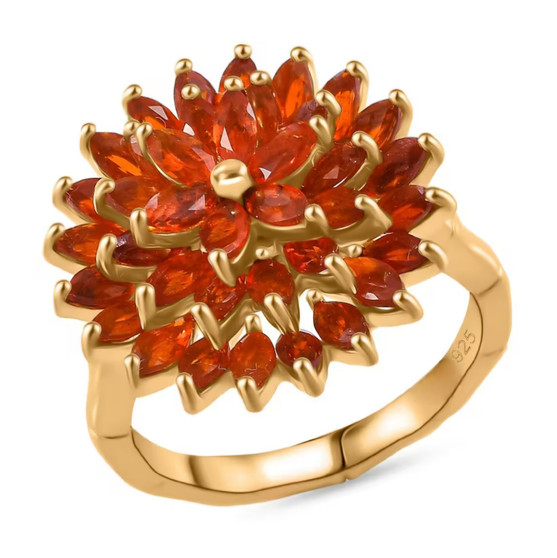 marquise fire opal cluster ring in 18k yellow gold over sterling silver