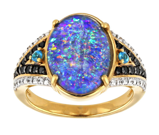 australian boulder opal triplet and multi gem ring in 18k vermeil yellow gold over sterling silver front