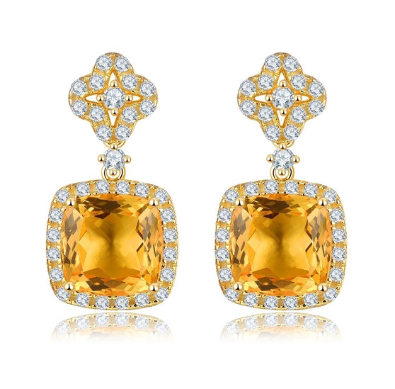 citrine or sky blue topaz and white zircon earrings in 18k yellow gold over sterling silver