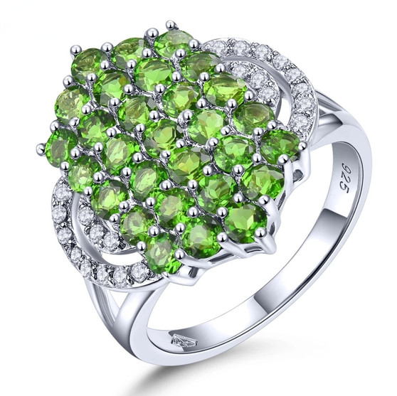 chrome diopside and white zircon ring in rhodium over sterling silver