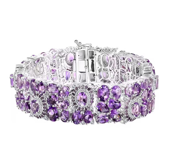 front view of amethyst rose de france amethyst and zircon bracelet in rhodium over sterling silver