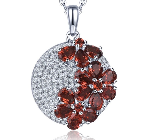 garnet and white zircon cluster pendant necklace in rhodium over sterling silver