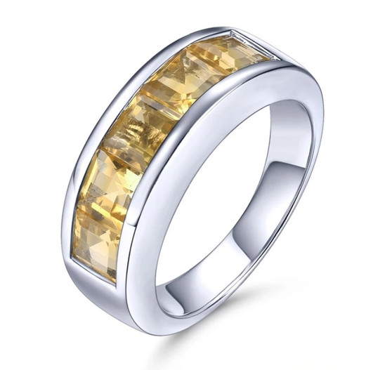 citrine band ring in rhodium over sterling silver
