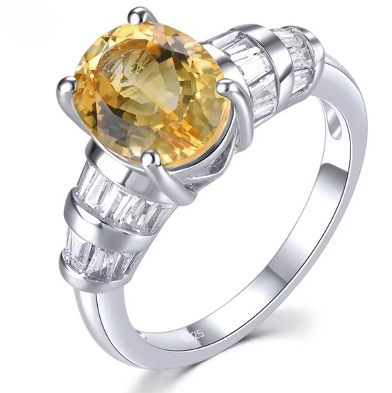 citrine and white zircon ring in rhodium over sterling silver