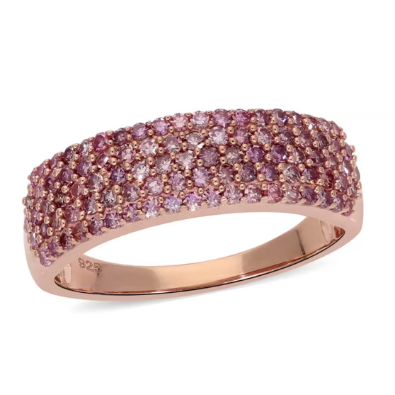 lab grown pink diamond cluster band ring in 18k rose gold over sterling silver