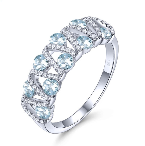 aquamarine and white zircon ring in rhodium over sterling silver