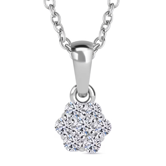 lab diamond cluster pendant necklace in rhodium over sterling silver
