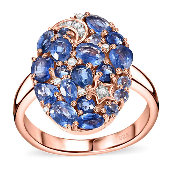 kyanite and white zircon celestial cluster ring in 18k rose gold over sterling silver