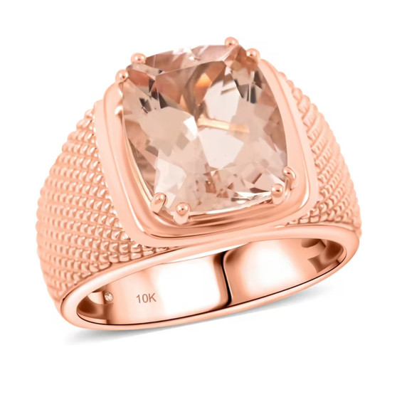morganite cushion solitaire gents ring in solid 10k rose gold