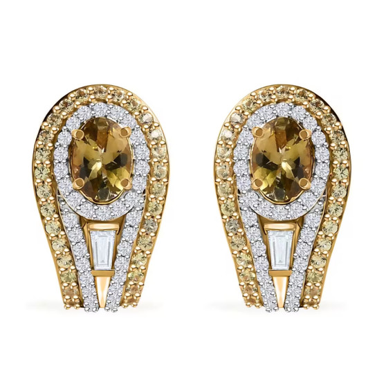 golden tanzanite yellow sapphire and zircon earrings in 18k yellow gold over sterling silver