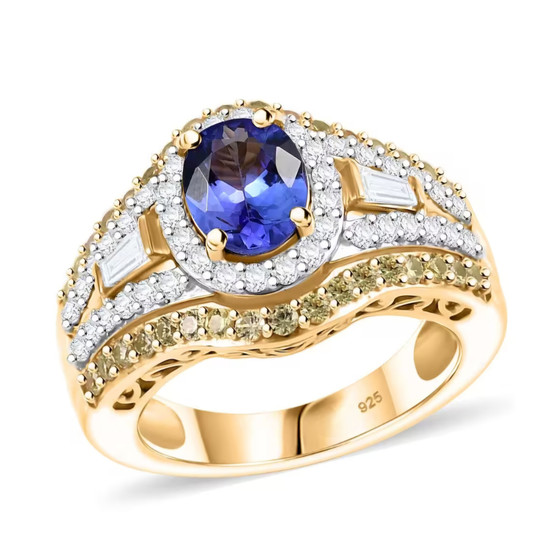 tanzanite yellow sapphire and zircon ring in 18k yellow gold over sterling silver