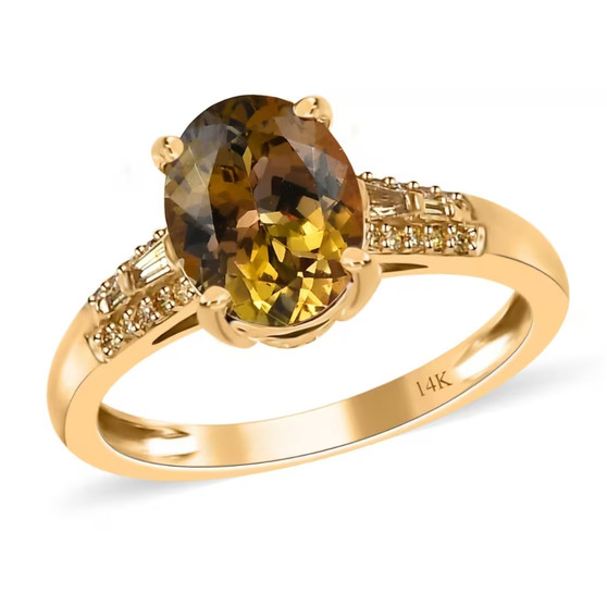golden tanzanite and yellow diamond ring in solid 14k yellow gold