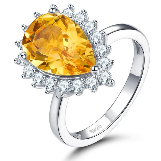 citrine or sky blue topaz and white zircon halo ring and pendant in rhodium over sterling silver