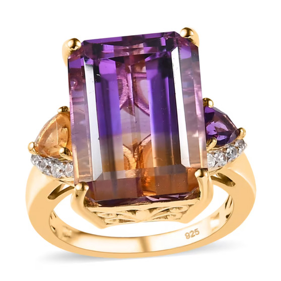 ametrine citrine amethyst and zircon ring in 18k yellow gold over sterling silver
