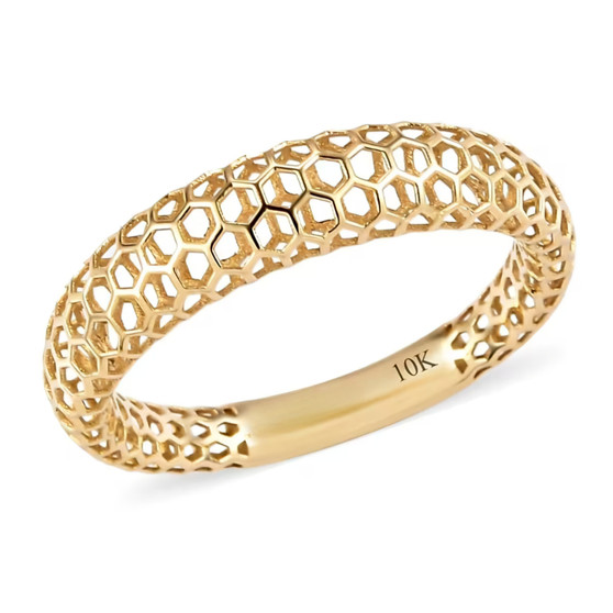 honeycomb hollow band ring in solid 10k yellow gold