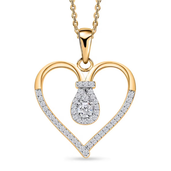 moissanite heart pendant necklace in 18k yellow gold over sterling silver