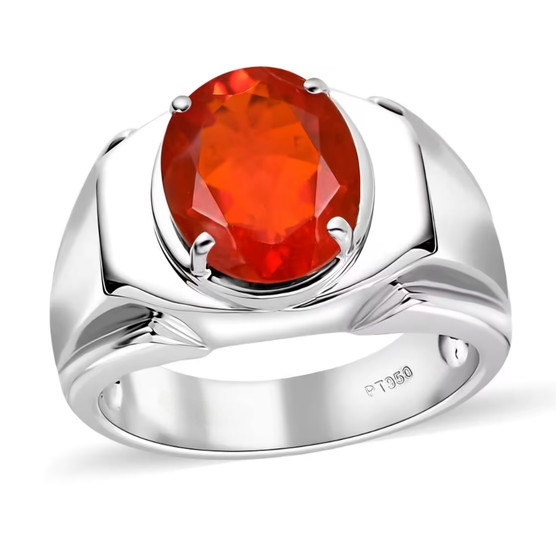 mexican fire opal solitaire gents ring in solid 950 platinum