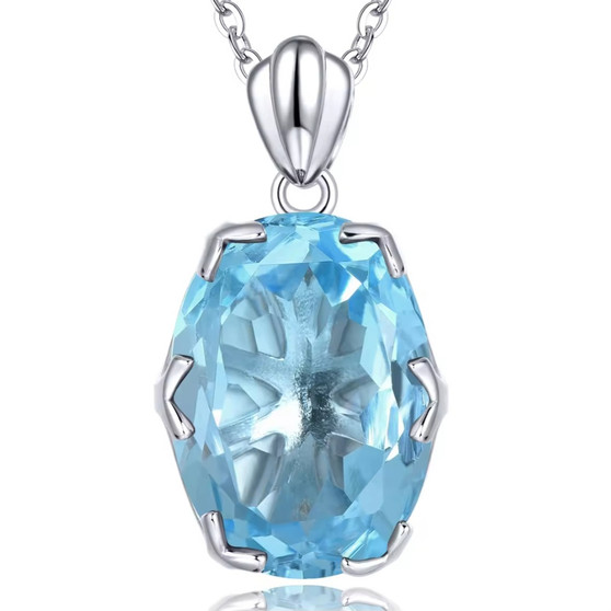 sky blue topaz solitaire pendant necklace in rhodium over sterling silver