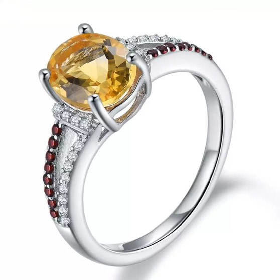 citrine garnet and white zircon ring in rhodium over sterling silver