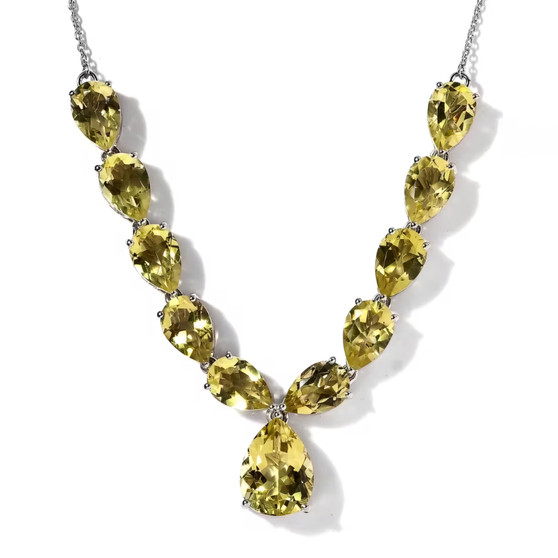 lemon quartz lariat necklace in rhodium over sterling silver