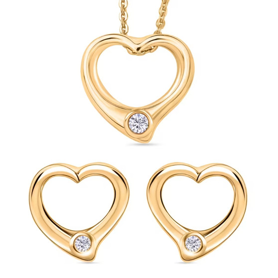 lab grown diamond open heart yellow gold over sterling silver jewelry set full front