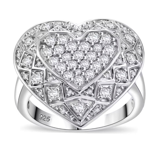 lab grown diamond heart ring in rhodium over sterling silver