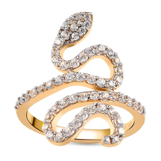 white zircon snake ring in 18k yellow gold over sterling silver