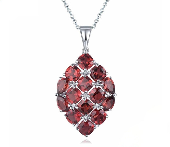 garnet cluster pendant necklace in rhodium over sterling silver